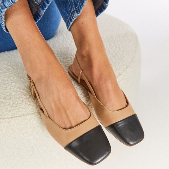 JustFab Carmina Slingback Flat Shoes 8.5 Nude Black Adjustable Buckle Colorblack - Picture 2 of 12